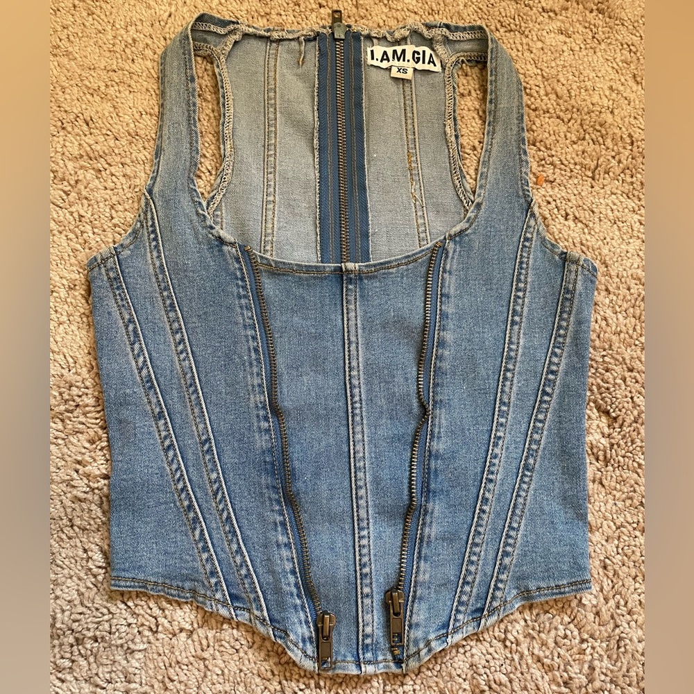 I am Gia denim corset style top with back zipper size xs